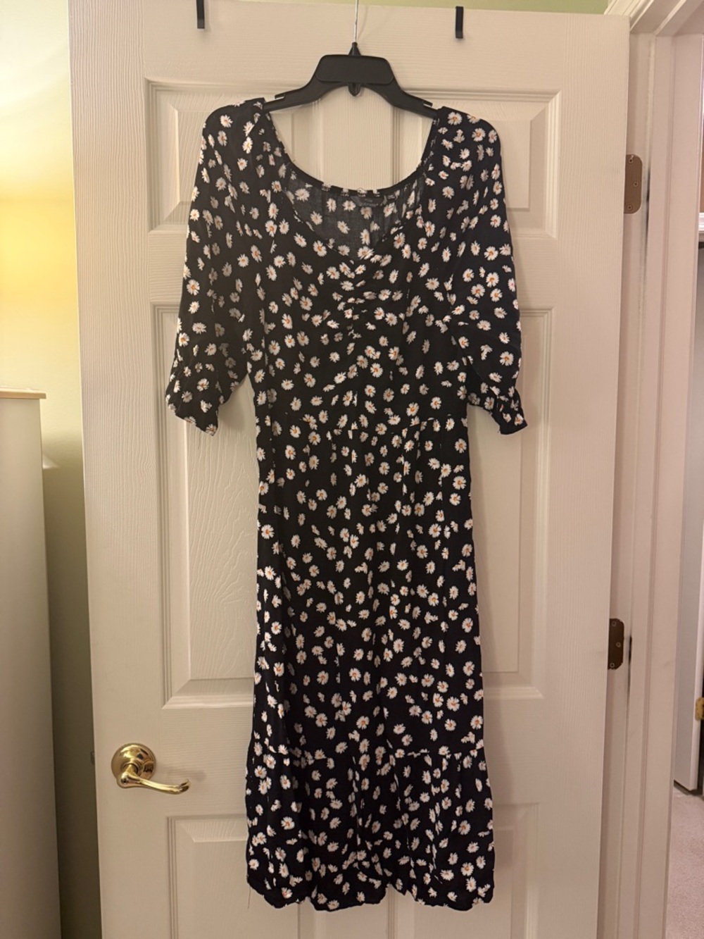 Black Midi Dress with White Daisy Print